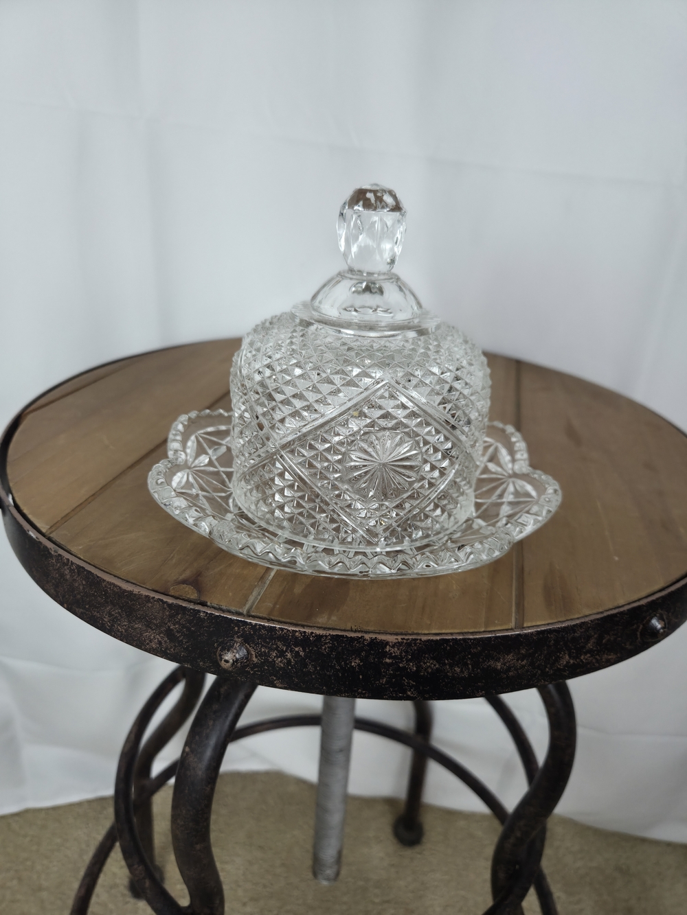 Cut-Glass Covered Butter Dish in Clear Crystal